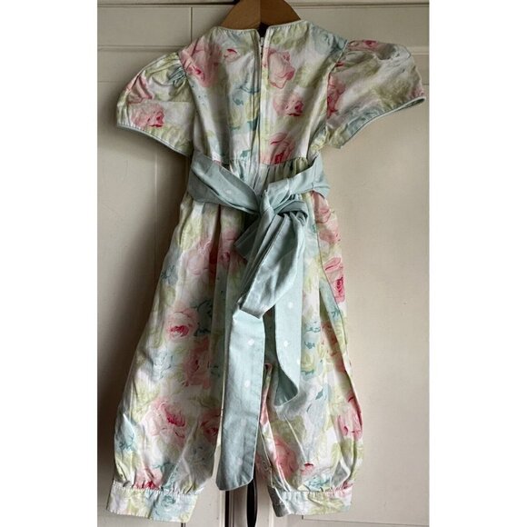 Hartstrings Baby Floral Romper‎ Girls 12 Month Pink Green Cotton Easter Spring - Picture 3 of 9